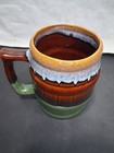 Vintage Stoneware Root Beer Barrel Multitone Drip Glaze Handled Mug 5  Tall