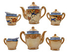 Child s 21 Piece Bluebird   Flowers Lusterware Tea Set Peach blue Made In Japan