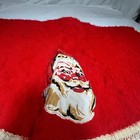 Vintage Christmas  Tree Skirt   25    Round Red Fuzzy Fur  Santa Face Appliqu  