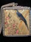Vintage Art Deco Compact Wristlet Mirrored Powder Makeup Real Pressed Feathers