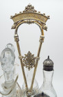 Antique Cruet Castor Condiment Set 5pc Cut Glass Etched Matching Bottles Vtg