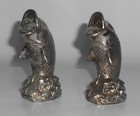Vintage Large Mouth Bass Metal Salt   Pepper Shaker Set