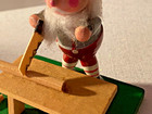 Vintage Sweden Swedish Wood Gnome Elf Builder With Saw Christmas Ornament