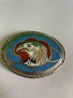 Vintage Silver Belt Buckle Eagle Turquoise And Coral Inlay Belt Buckle