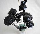 Victorian Black Glass And Beadwork Hatpins  Lot Of 14 With Nippon Hatpin Holder