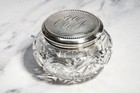 Brilliant Antique Cut Crystal Powder Jar Sterling Silver Lid Box