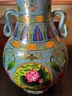 Large Chinese Famille Rose Style Double Handle Vase-qianlong Mark Lotus Koi 16 