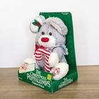 Vtg New 1987 Fisher Price Puffalumps Plush Gray Christmas Mouse W candy Cane
