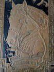 Antique Arts Crafts Tooled Brass On Wood Victorian Woman Thoroughbred Horse Art