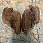 Vintage Suede Leather Fringed Baby Moccasins Shoes  Tiny Nos Hook And Loop Close