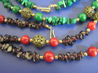 Vintage Lee Sands 2 Necklaces Strands Garnet   Malachite   Glass In Box