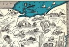 1930s Antique Ohio Map Rare Animated Blue Ohio Picture Map Blu 3304