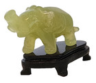 Hand Carved Jade Elephant Figurine On Wood Base     2 25  Vintage Statue