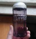 Antique Amethyst Glass Paneled Cloves Jar For Hoosier Cabinet 1910 Era With Lid