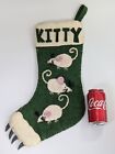 Vintage Wool And Felt Kitty Christmas Stocking 3 Mice Claws Hand Sewn Folk Art