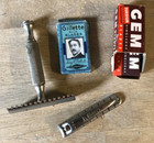 Antique Household Items Junk Drawer Lot - Razor   Blades  Pens  Fork  Piano Roll