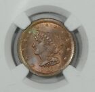 1855 Braided Hair Half Cent Certified Ngc Ms 64 Red Brown C-1