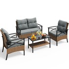 4-piece Patio Furniture Wicker Outdoor Bistro Set Rattan Conversation Loveseat