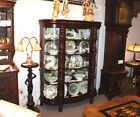 Antique Carved Mahogany Curved Glass China Cabinet