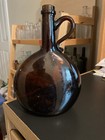 Pontiled Amber Colored Civil War Era Handled Chestnut Whiskey Flask  8 3 4  Tall