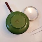 Avocado Green Fondue Pot   2 Skewer Forks Mid Century Modern Kitchen Vtg Taiwan