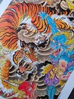 Original Tim Lehi Traditional Tattoo Flash Sheet Hand Signed  Stamped Tiger  Oni