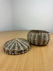 Vtg Hand Woven Bohemian Home Decor Basket   Lid Brown Wicker Trinket Dish 6   