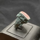 Ancient Roman Style Bronze With Jasper Intaglio Stone Ring With Rare Patina 