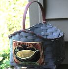 Vintage Blue Woven Basket With Handle 11  X 9 5  X 12  Waverly-samm Brothers- 