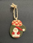 Vintage Christmas Ornament Primitive Wooden Hand Painted Mitten Folk Art Signed