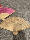 Lot Of 5 Vintage Asian Hand Folding Fans Wood Paper Painted Japanese