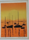 Framed Serigraph    sunset Harbor    Bright Orange Yellow Pencil Signed Haglund 
