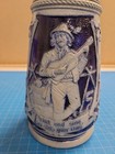 Vintage German Beer Stein Lidded Cobalt Blue Salt Glazed Relief Pewter Lid 0 5l