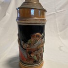 German Lidded Beer Stein Mug W  Pewter Lid  Hand-painted Scenic Scene