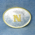 N Dress Belt Buckle Cowboy Cowgirl Initial N Monogram Vtg 80s Nocona      gta664
