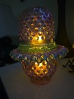 Fenton Rose Magnolia Hobnail Opalescent Fairy Lamp Pink Mint Glass Signed Vtg