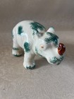 Vintage Ceramic Rhinoceros Figurine Made In Japan Drip Glaze Rhino White Green