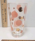Mid Century Mcm Pink Gold Polka Dot Glass Tumbler 5 1 4  Vintage Drinking Worn