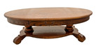 Vintage Oval Coffee Table Tiger Oak  Center Drawer  Shelf  Columns  Empire Style