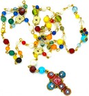 22  New  Religious Jeweled Crucifix Christian Rosary Necklace Gold Cross Chain