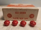 4 Vintage Standard Oil Red Crown Gasoline Valve Stem Caps   Original Box