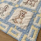 Vintage Handmade Baby Crib Quilt Embroidered Animals Blue Yellow 44x35