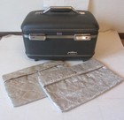 Vtg American Tourister Tiara Gray Train Case Makeup W mirror 2 Fabric Bags Key