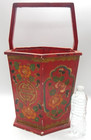 Antique Chinese Wooden Hand Carved Painted Octagon Shaped Large Bucket W handle