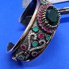 Vintage Turkish 925 Silver   Bronze Ottoman Style Gemstone Cuff Bracelet 45 10g