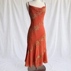 Vintage Beaded Orange Cowl Neck Midi Dress  Fits Size Small-medium