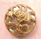 Antique Art Nouveau Floral Picture Button   Pierced Brass Over Iridescent Pearl