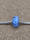 Authentic Blue Murano Glass White Flowers European Charm Bead Sterling Silver