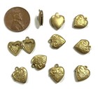 12 Vintage Patina Brass Heart   Flower Etched 10mm  Heart Miniature Lockets 5112