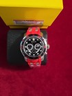 Invicta Men Pro Diver Chronograph Black Dial Silver Red Orange Strap Ss Watch